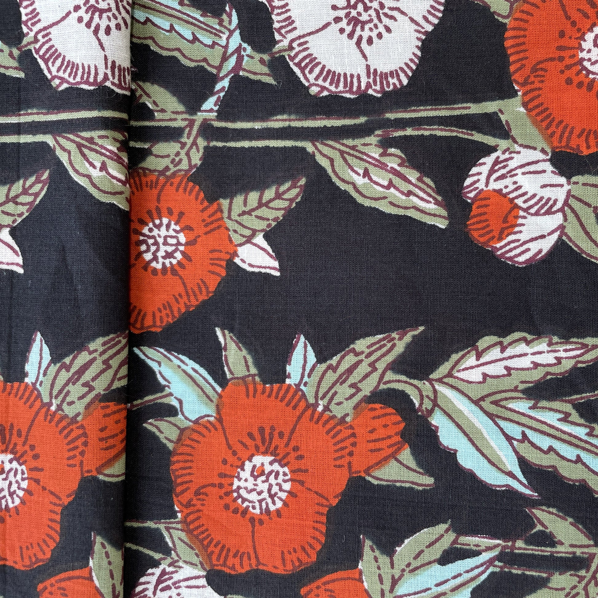 Black Floral Print Cotton Fabric 16073
