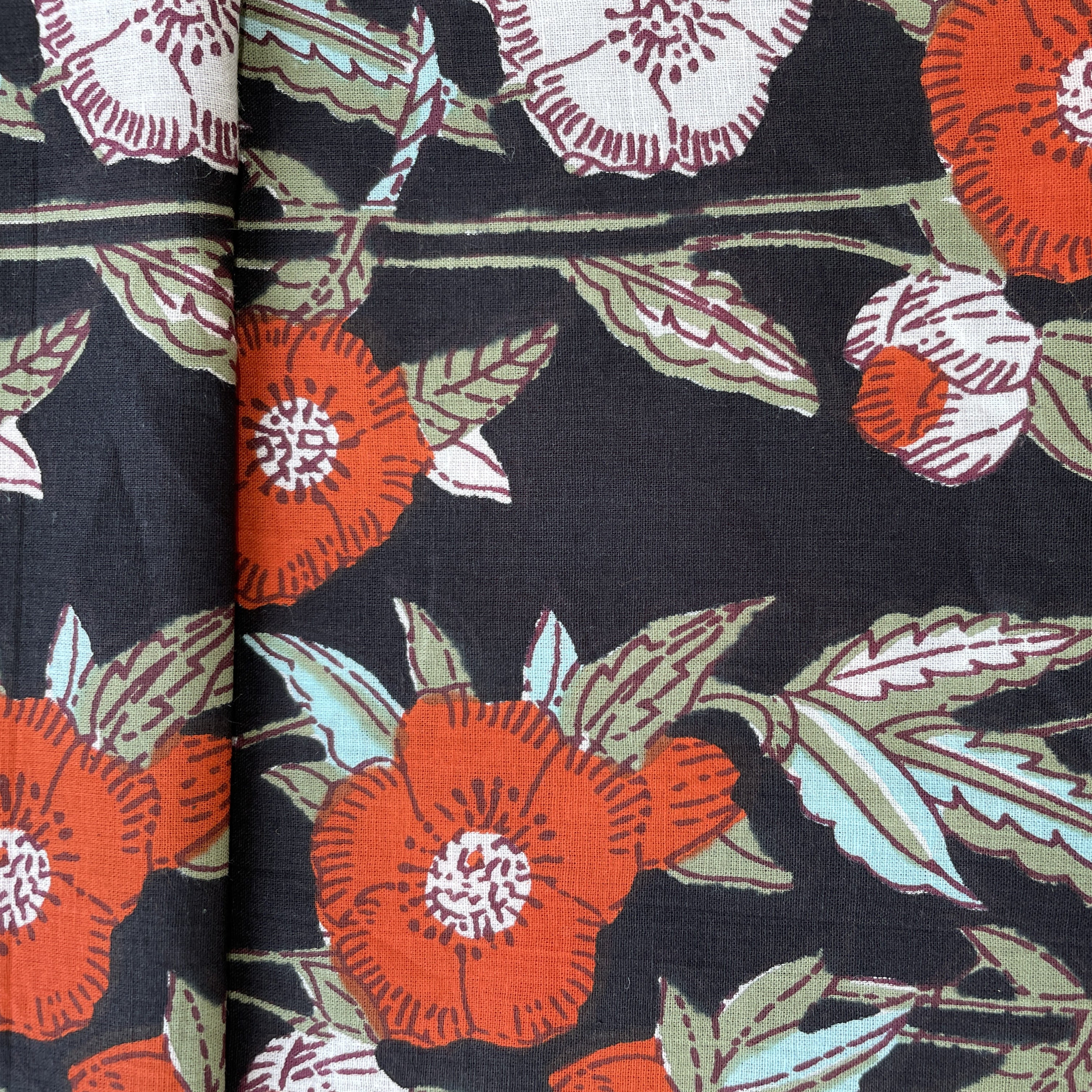 Black Floral Print Cotton Fabric 16073