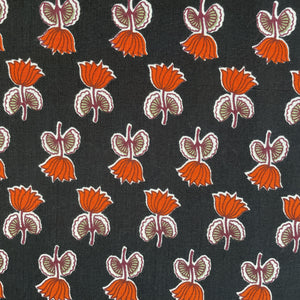 Black Floral Handblock Print Cotton Fabric 16075