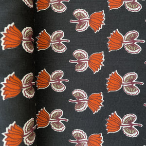 Black Floral Handblock Print Cotton Fabric 16075