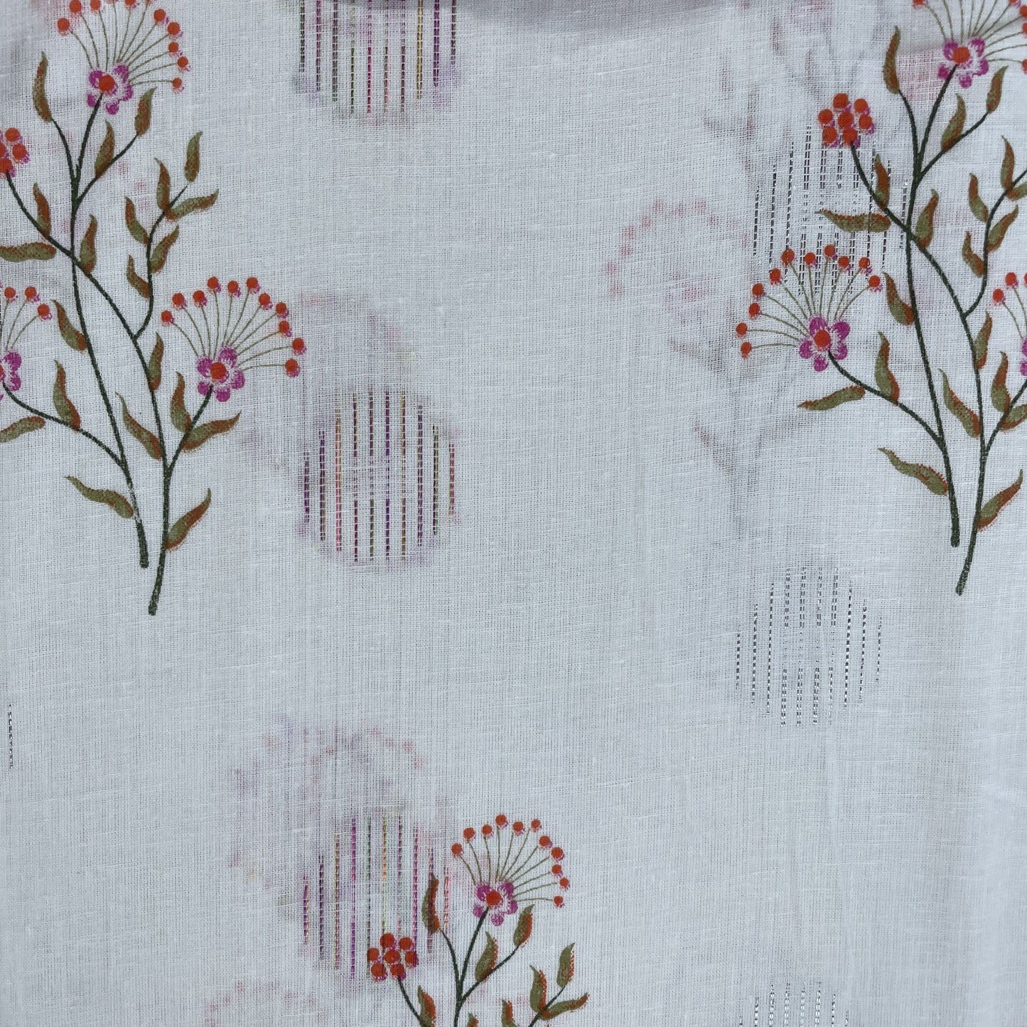 Off White & Red Floral With Lurex Cotton Fabric 12031