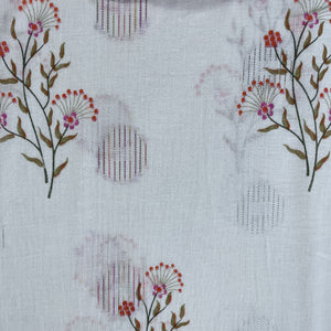 Off White & Red Floral With Lurex Cotton Fabric 12031
