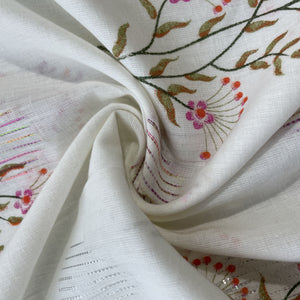 Off White & Red Floral With Lurex Cotton Fabric 12031