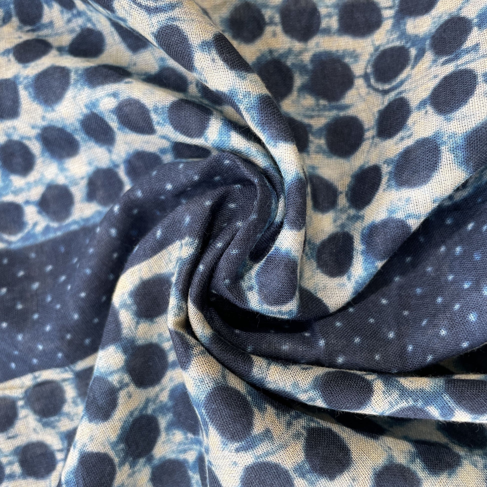 Black and Yellow Indigo Handblock Print Mulmul Fabric 17719