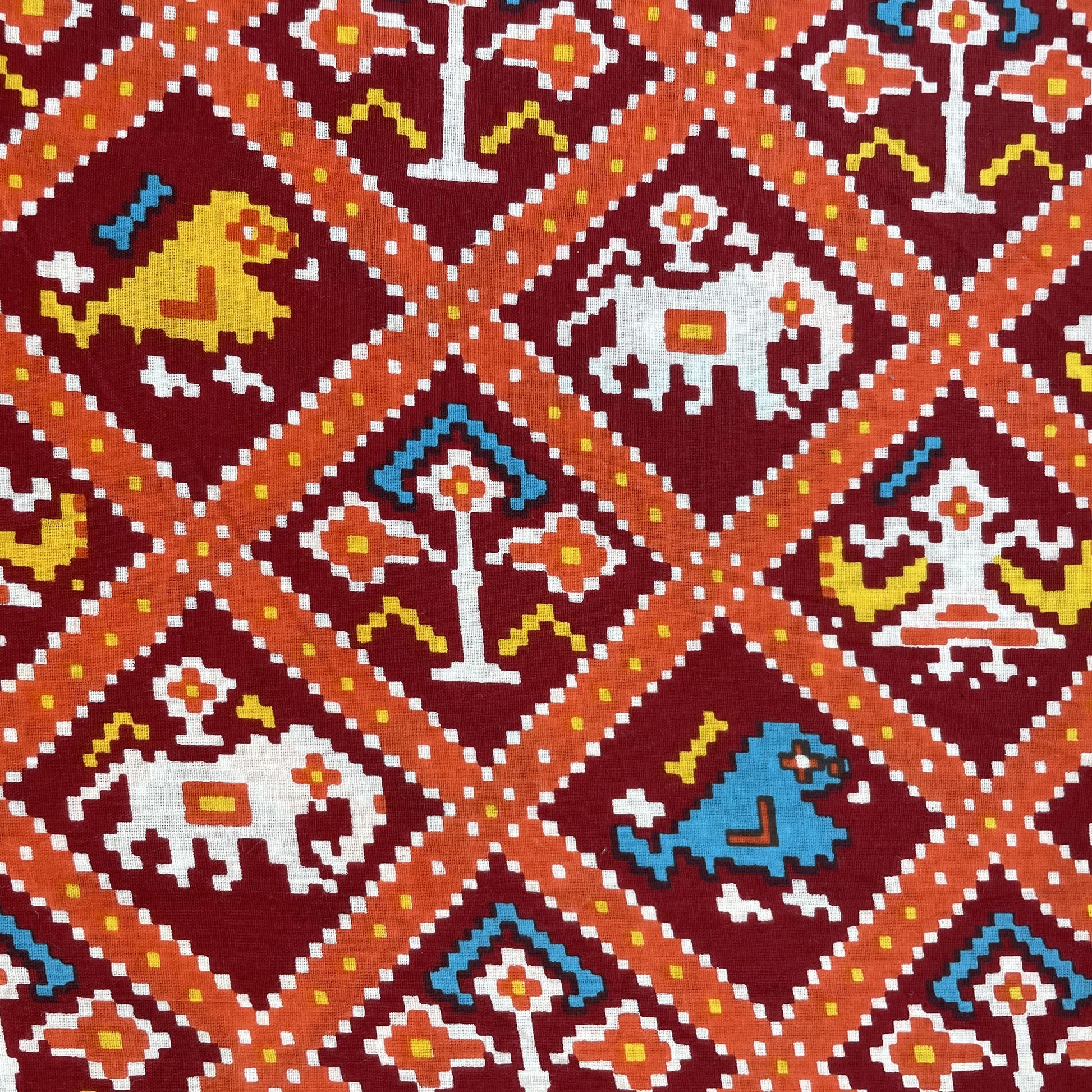 Orange Patola Print Cotton Fabric 16252