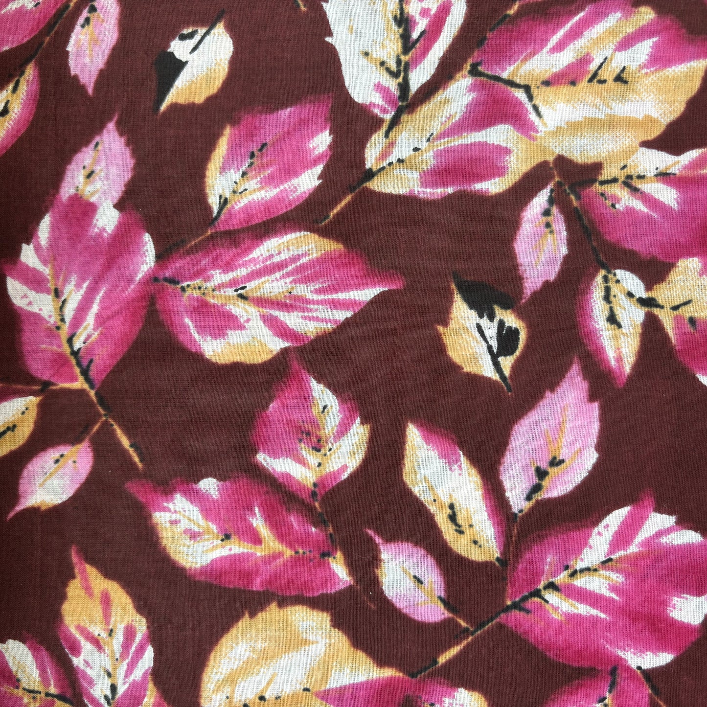 Maroon Tropical Print Cotton Fabric 16222