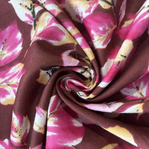 Maroon Tropical Print Cotton Fabric 16222