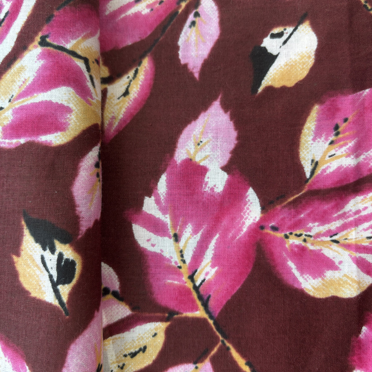 Maroon Tropical Print Cotton Fabric 16222