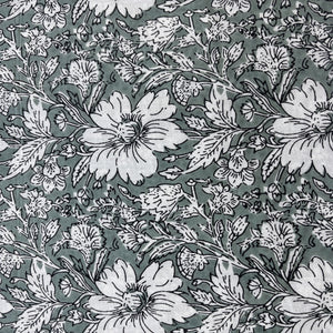 Sage Green White Floral Print Cotton Fabric 16241