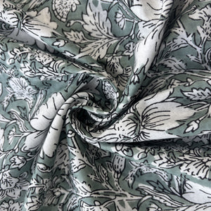 Sage Green White Floral Print Cotton Fabric 16241