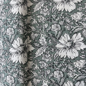 Sage Green White Floral Print Cotton Fabric 16241