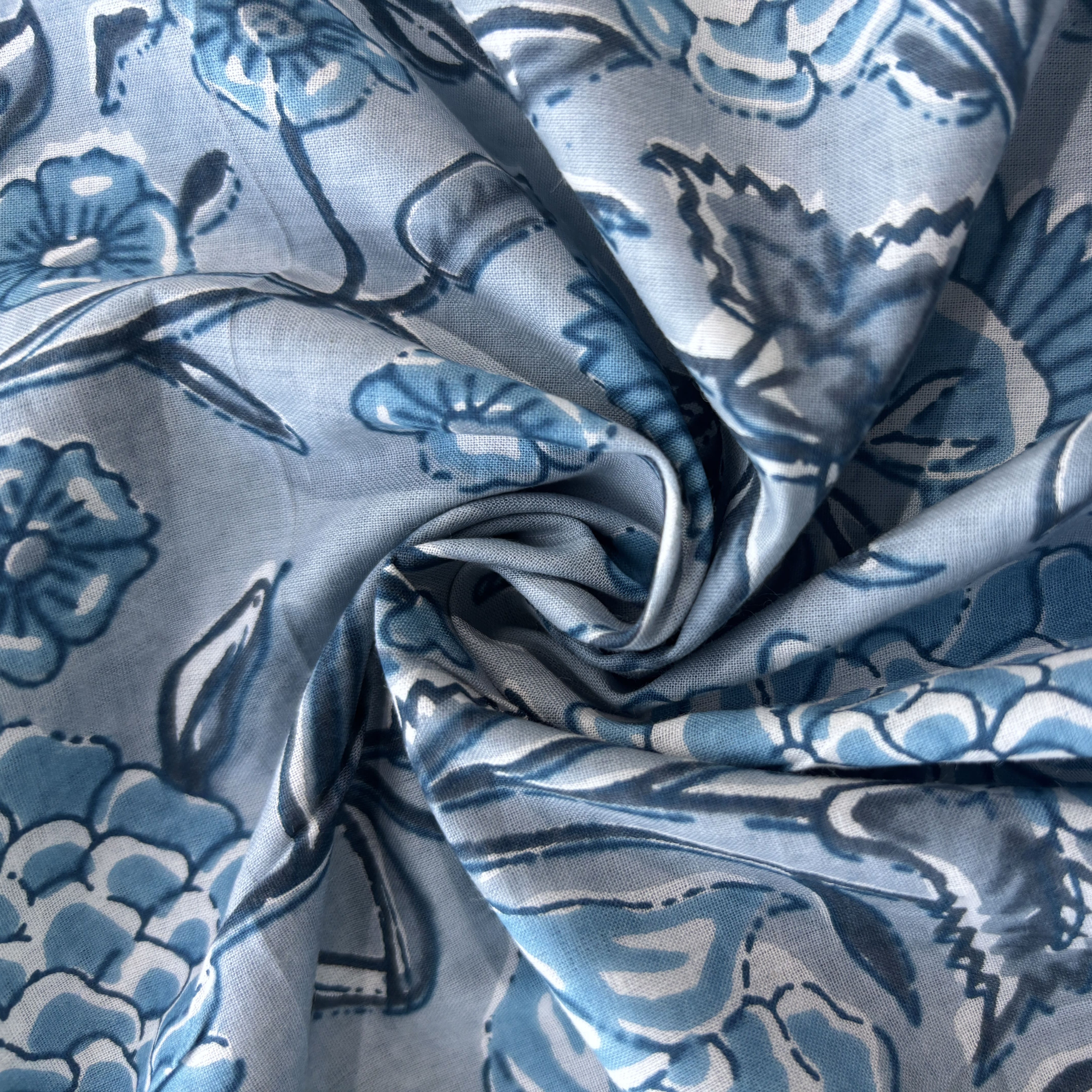 Blue Floral Tropical Print Cotton Fabric 16228
