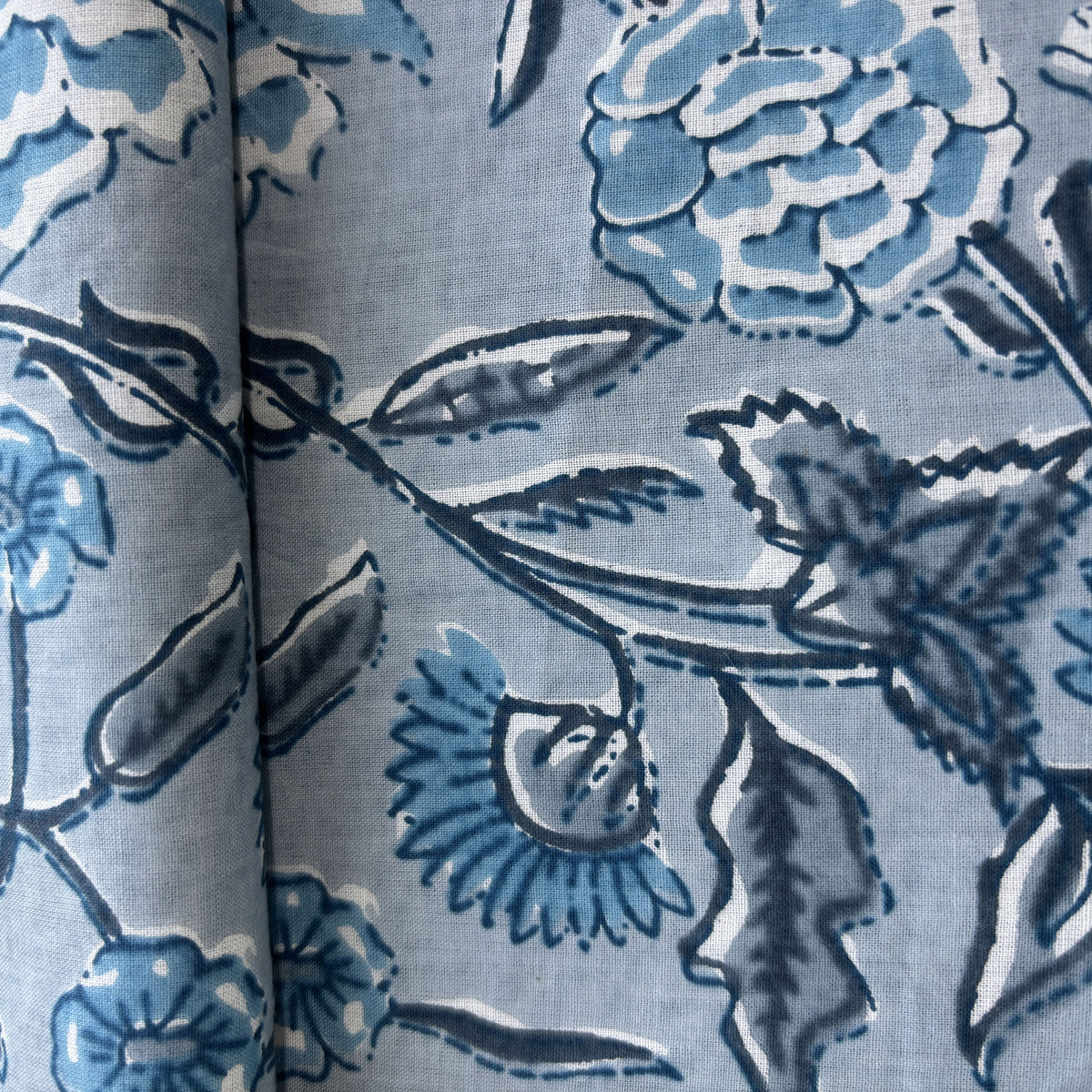 Blue Floral Tropical Print Cotton Fabric 16228