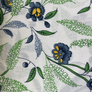 White Blue Floral Print Cotton Fabric 16122