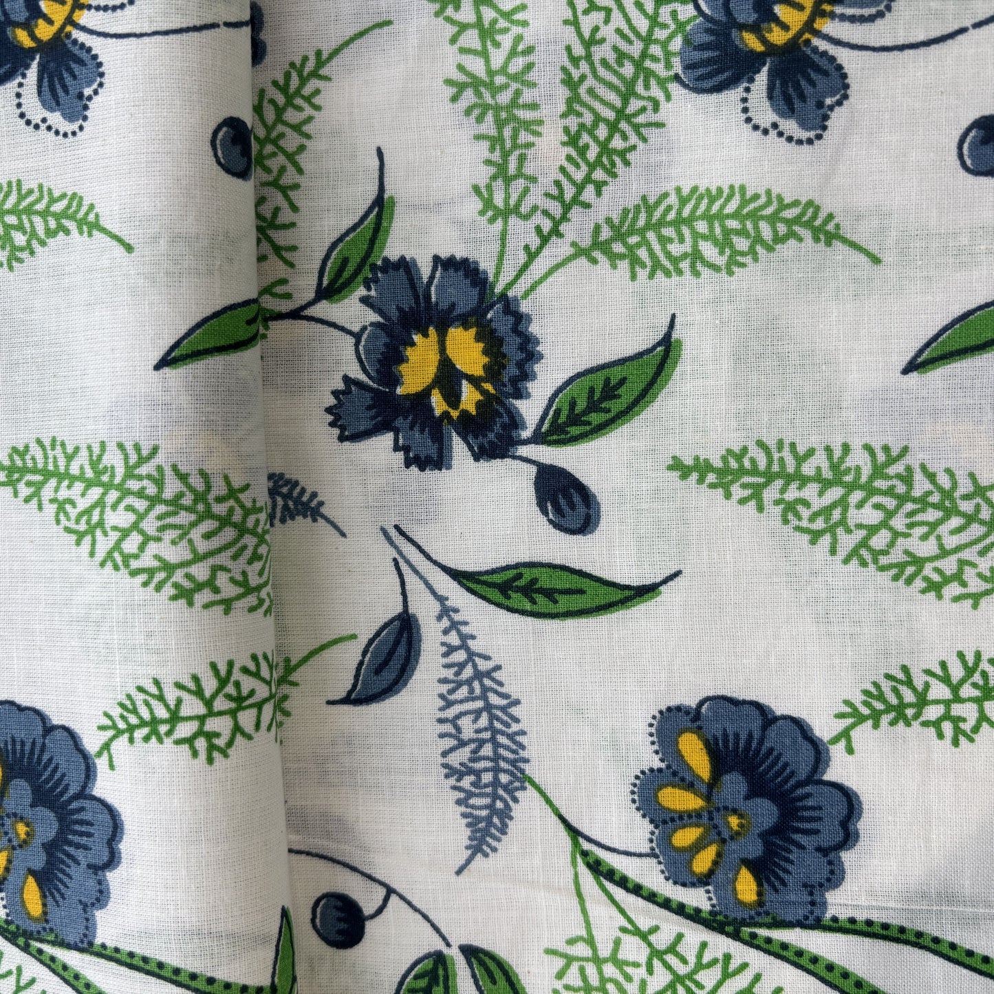 White Blue Floral Print Cotton Fabric 16122