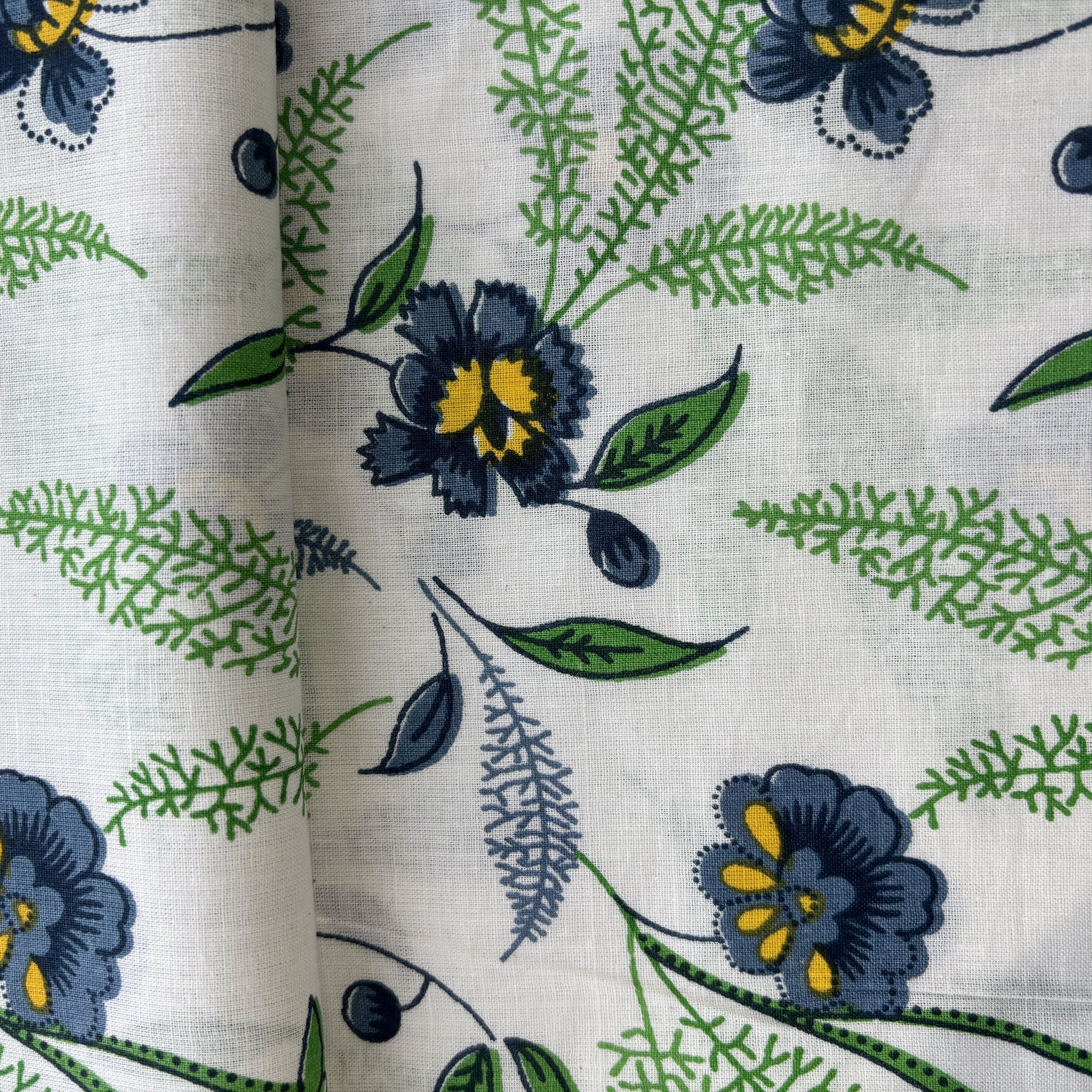 White Blue Floral Print Cotton Fabric 16122