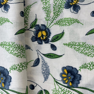 White Blue Floral Print Cotton Fabric 16122