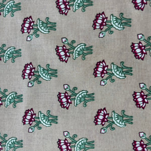 Cream Pink Handblock Print Cotton Fabric