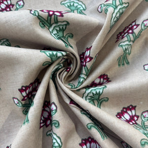 Cream Pink Handblock Print Cotton Fabric