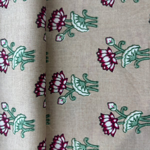 Cream Pink Handblock Print Cotton Fabric