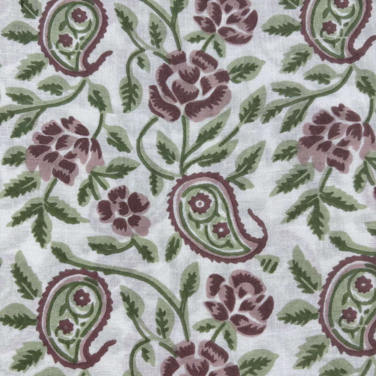 White Green Paisley Print Cotton Fabric 16062