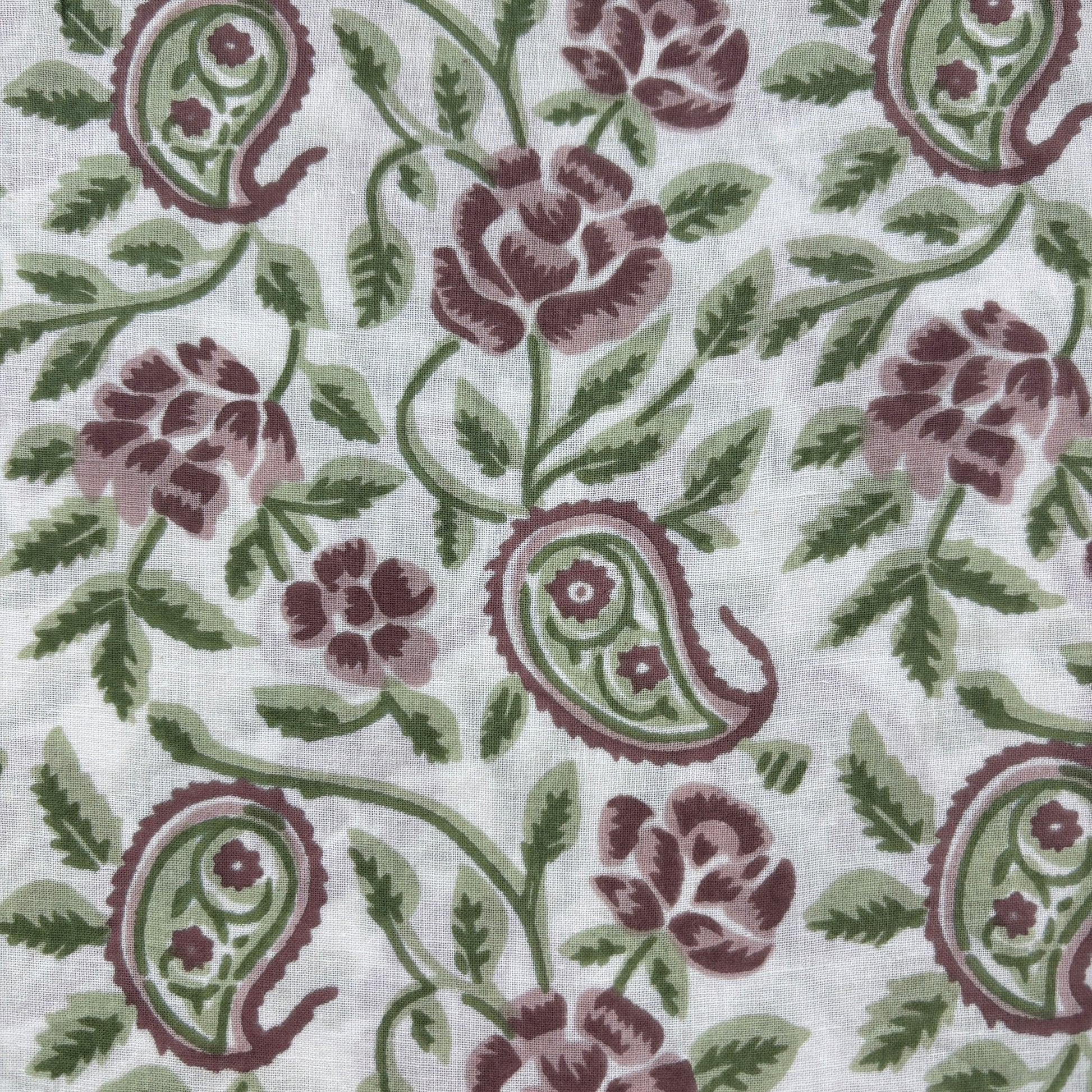 White Green Paisley Print Cotton Fabric 16062