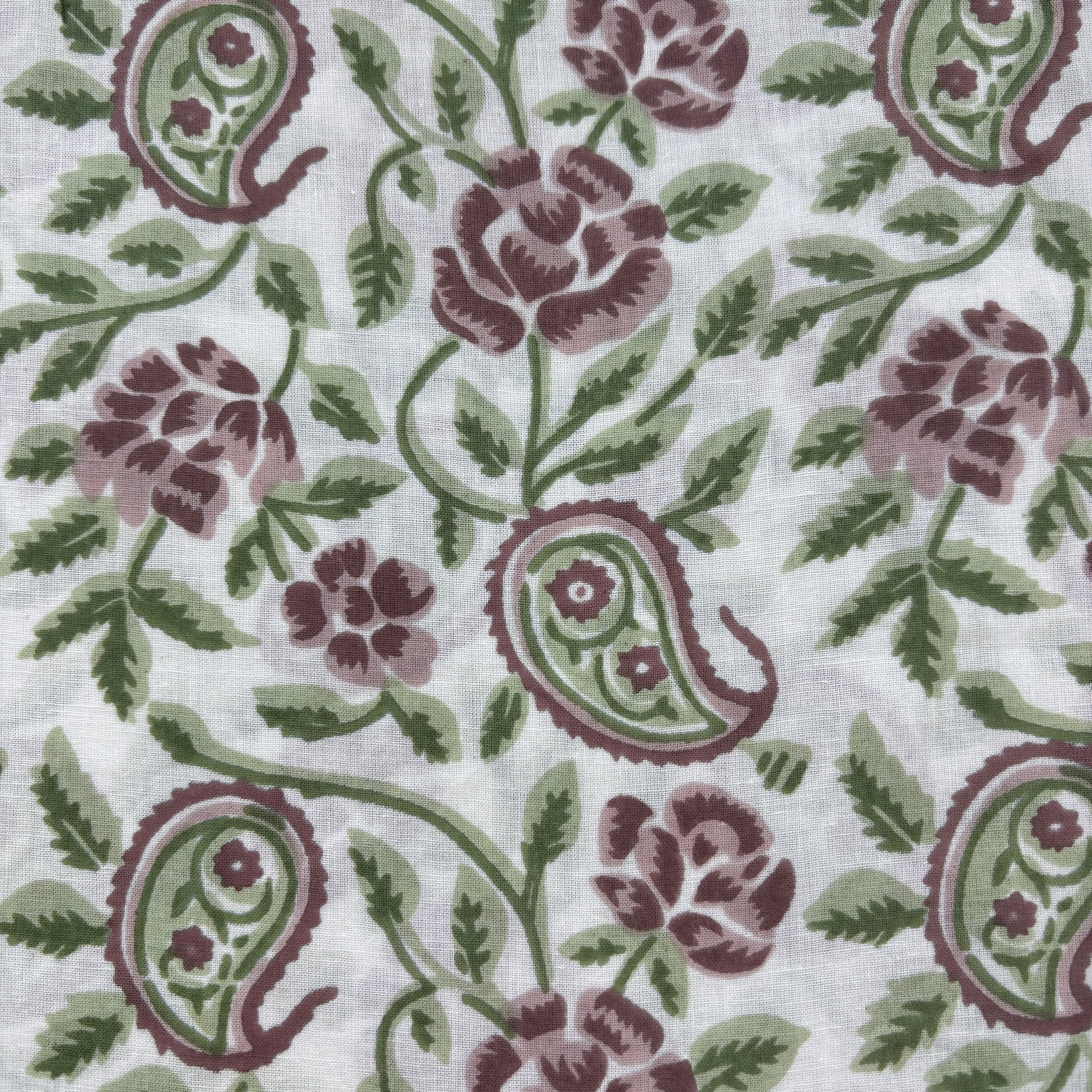 White Green Paisley Print Cotton Fabric 16062