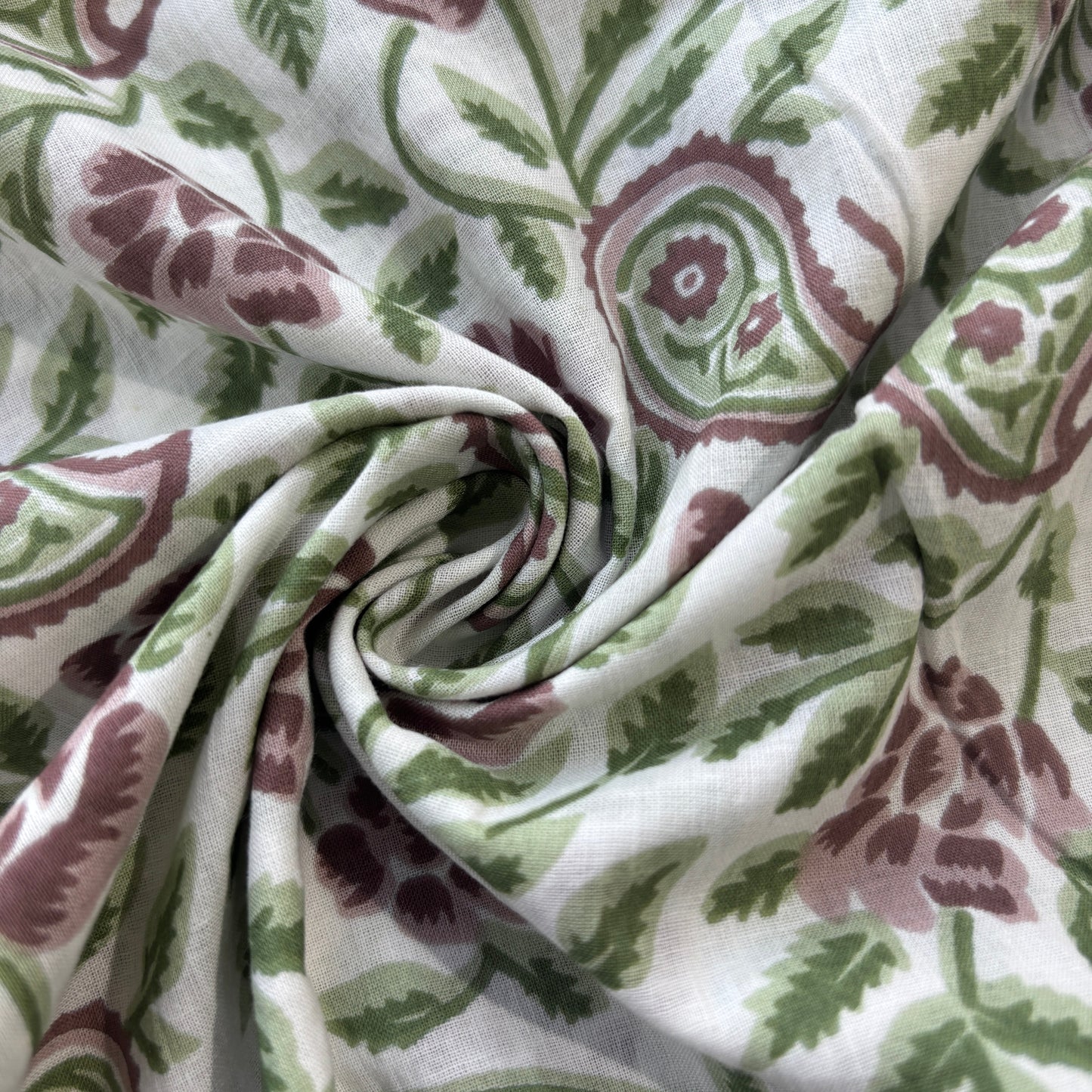 White Green Paisley Print Cotton Fabric 16062