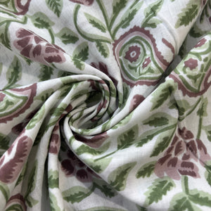 White Green Paisley Print Cotton Fabric 16062