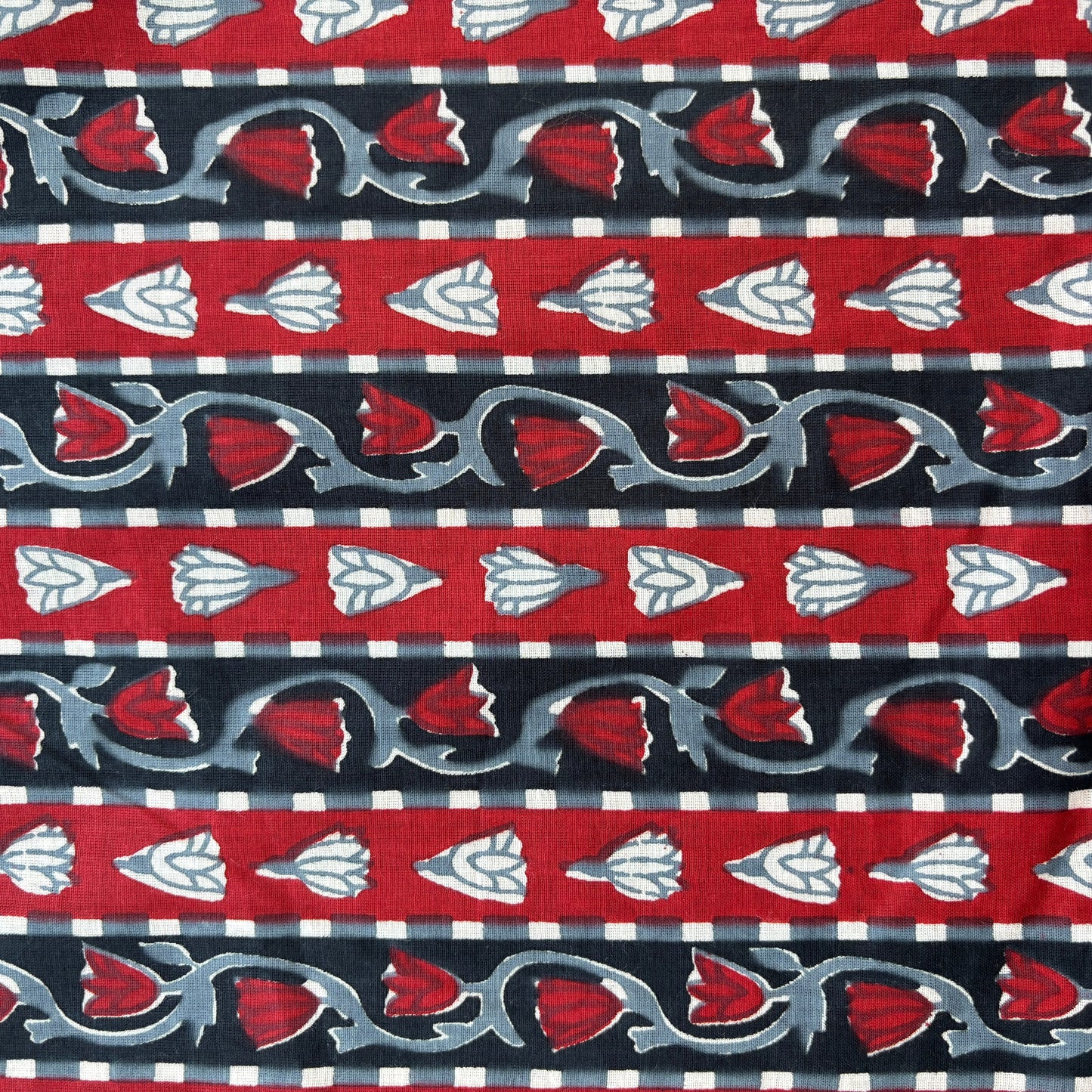 Red Black Floral Print Cotton Fabric 16113