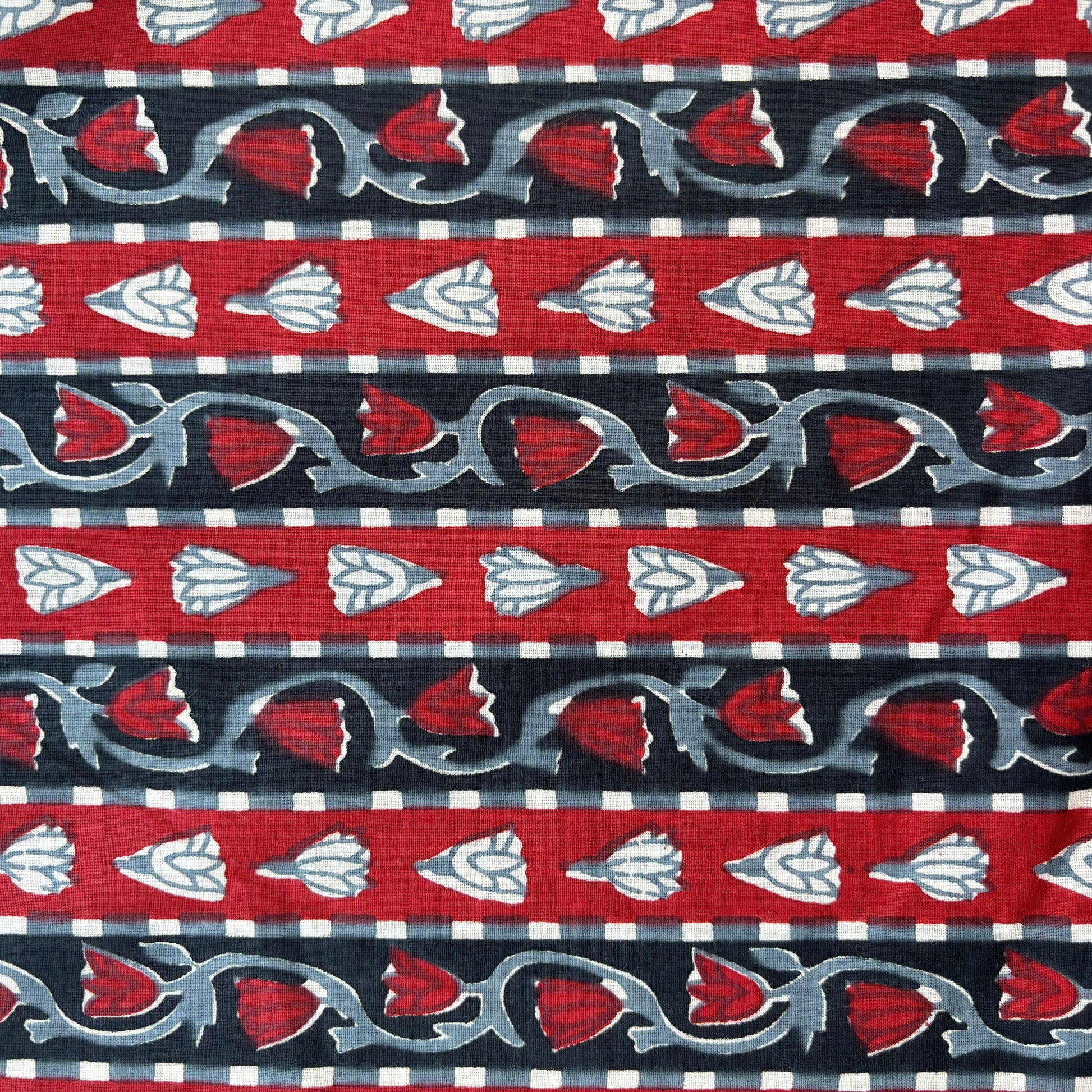 Red Black Floral Print Cotton Fabric 16113