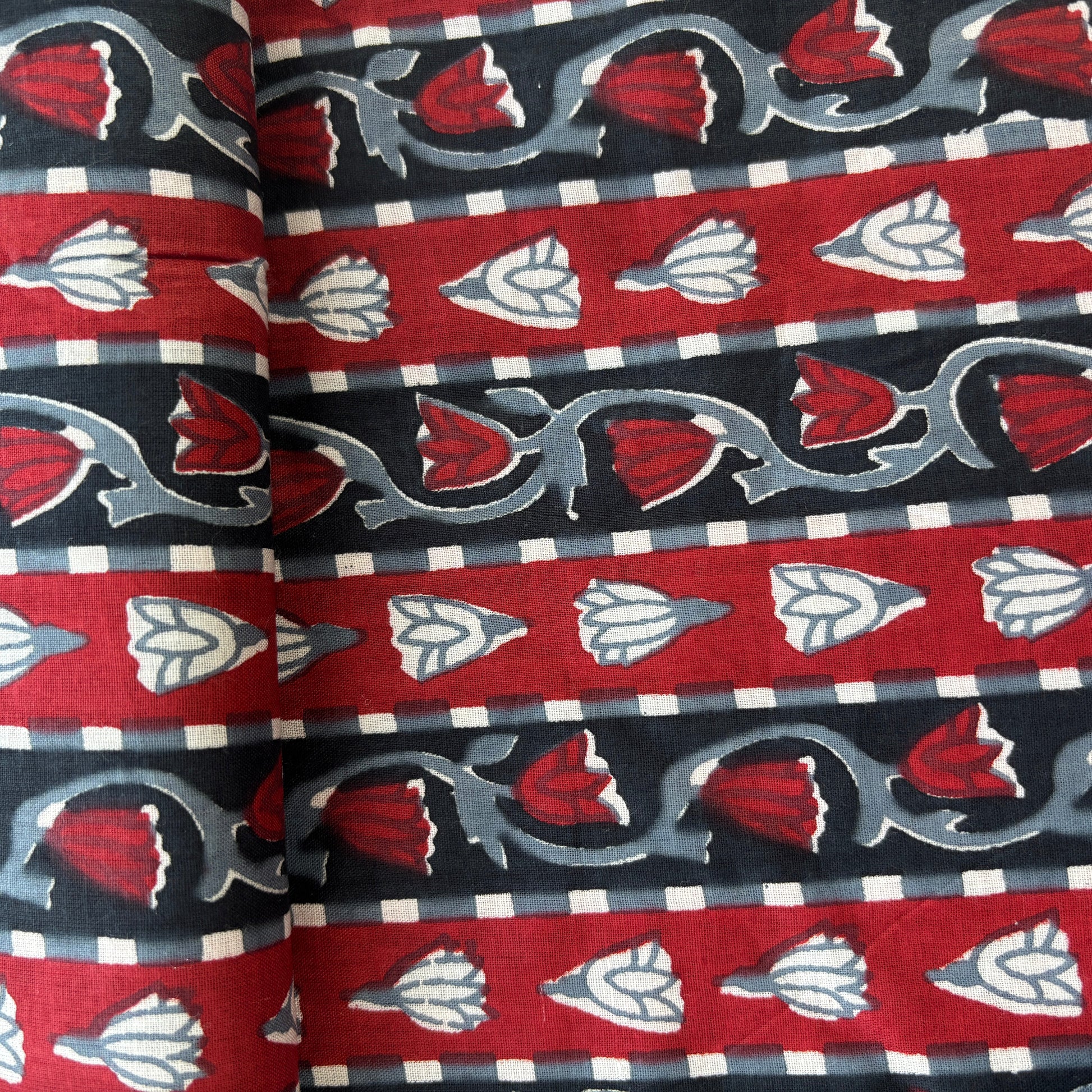 Red Black Floral Print Cotton Fabric 16113