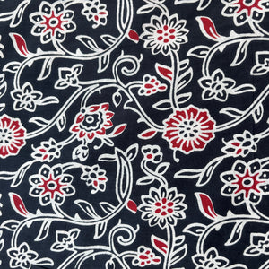 Black Red Floral Print Cotton Fabric 16112
