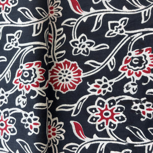 Black Red Floral Print Cotton Fabric 16112