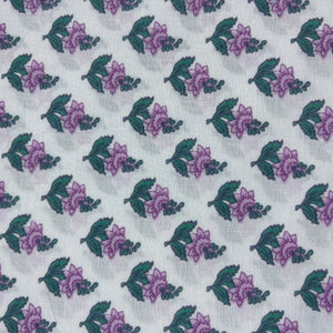 White Purple Floral Print Cotton Fabric 16066