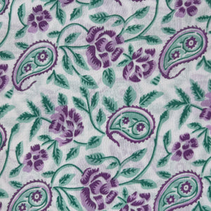 White Purple Paisley Print Cotton Fabric 16063