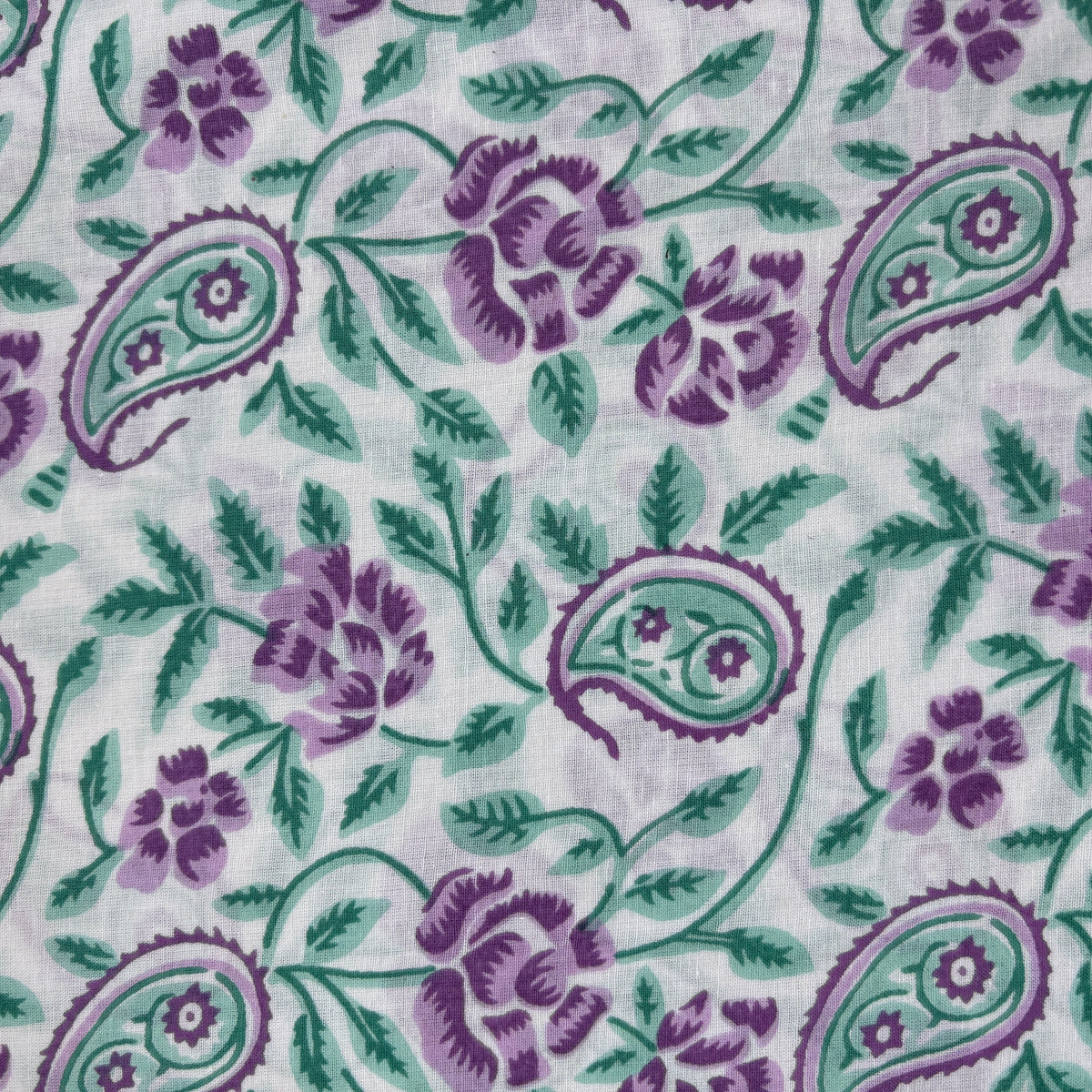 White Purple Paisley Print Cotton Fabric 16063