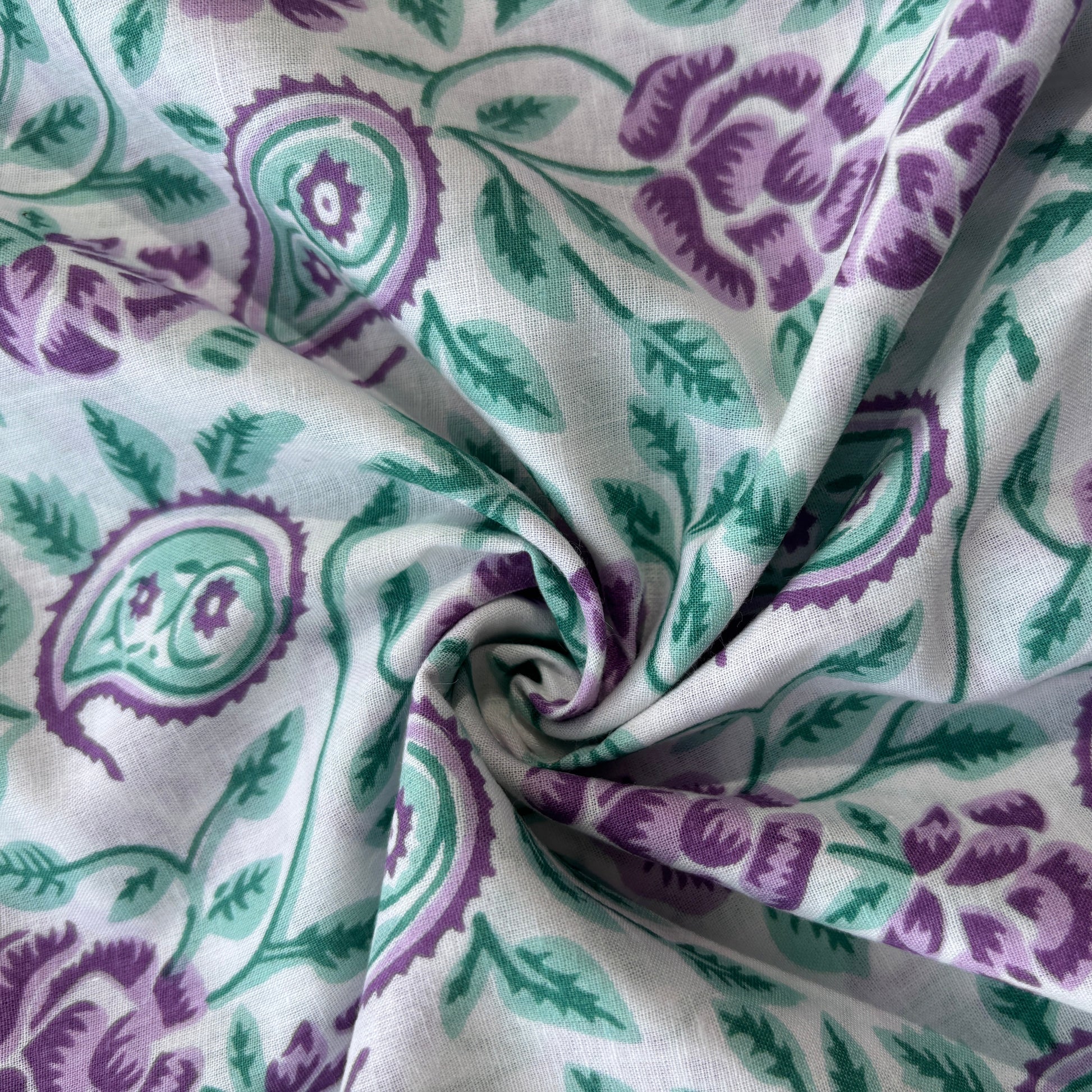 White Purple Paisley Print Cotton Fabric 16063