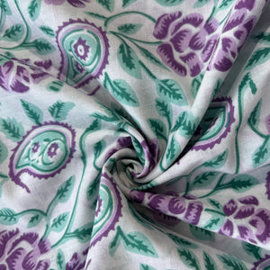 White Purple Paisley Print Cotton Fabric 16063