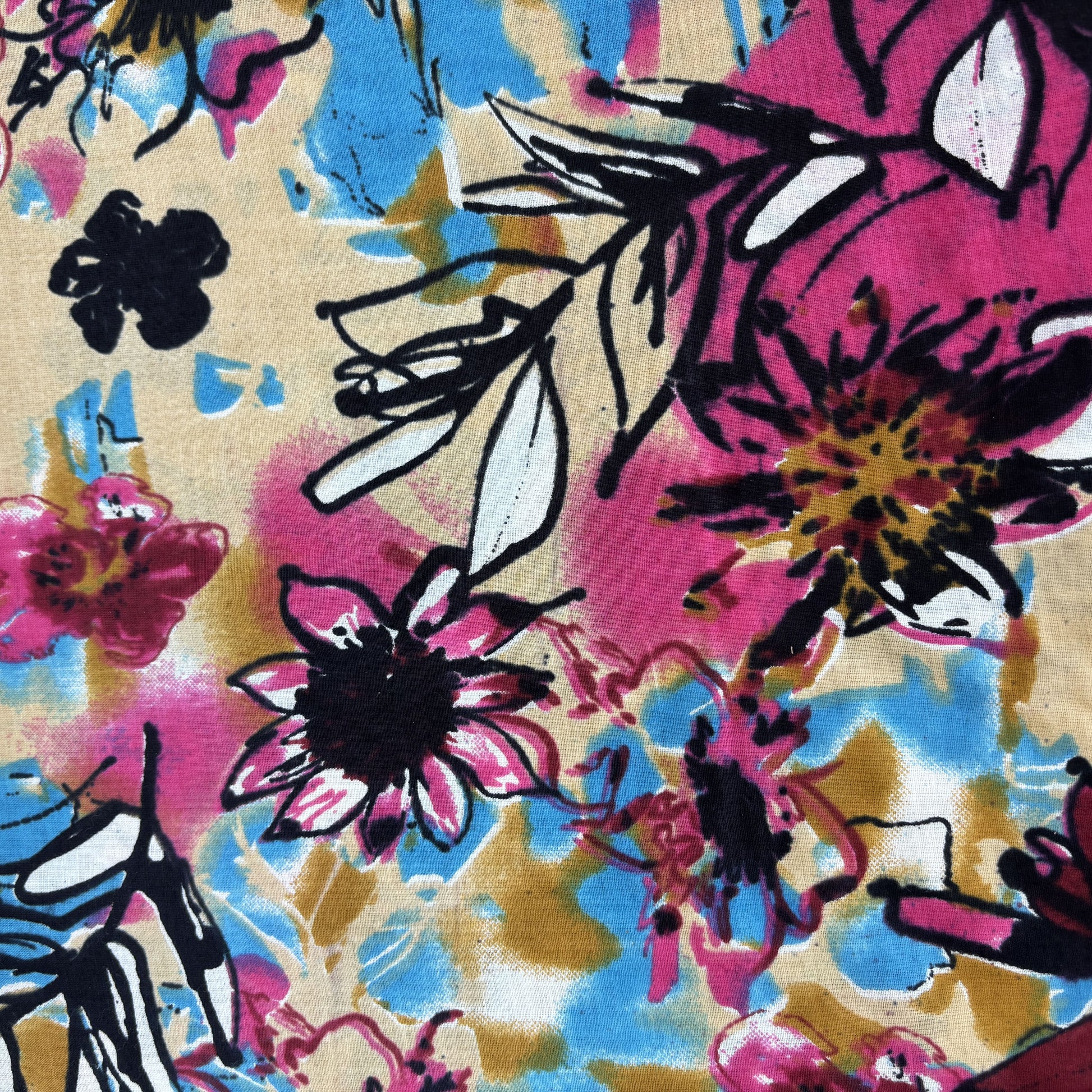 Pink Multicolor Abstract Print Cotton Fabric 16225