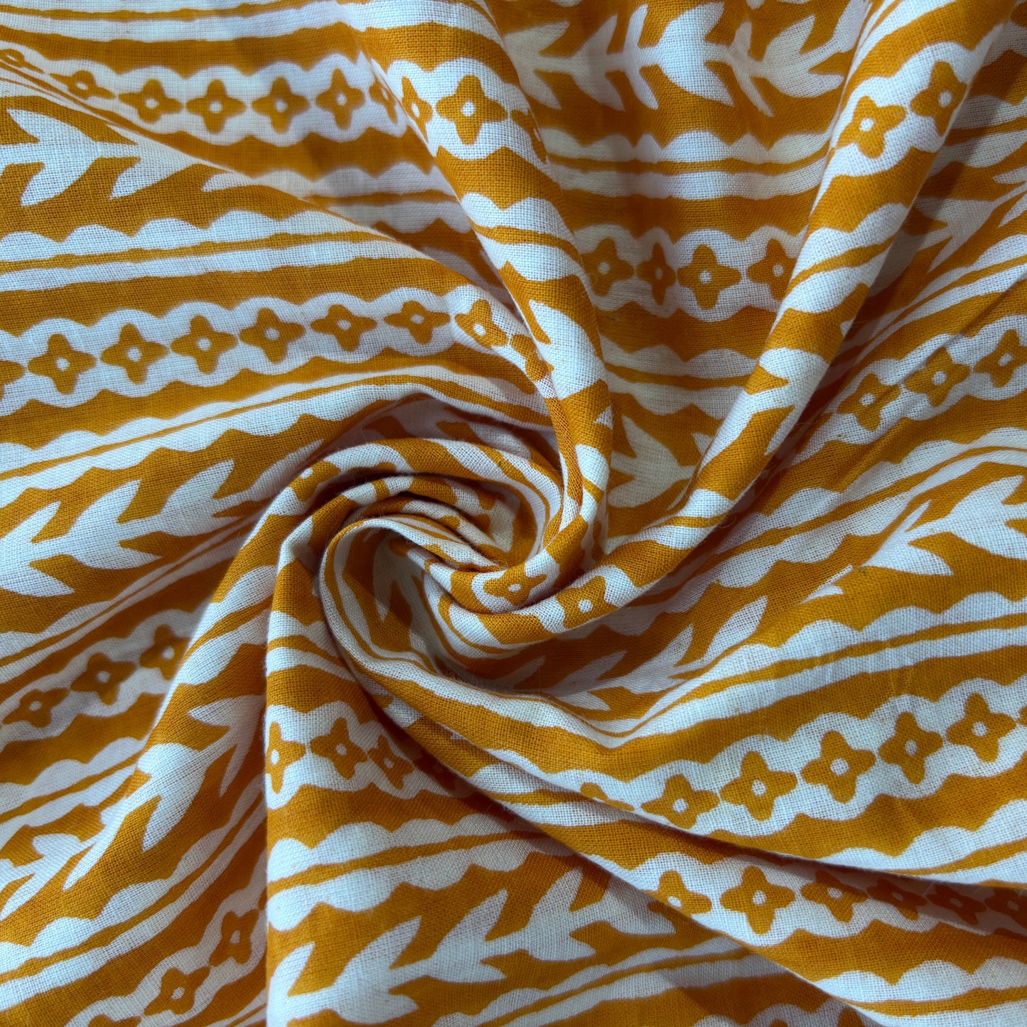 White & Orange Handblock Print Cotton Fabric 11775