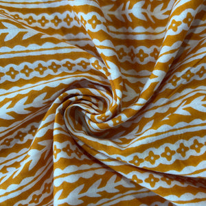 White & Orange Handblock Print Cotton Fabric 11775