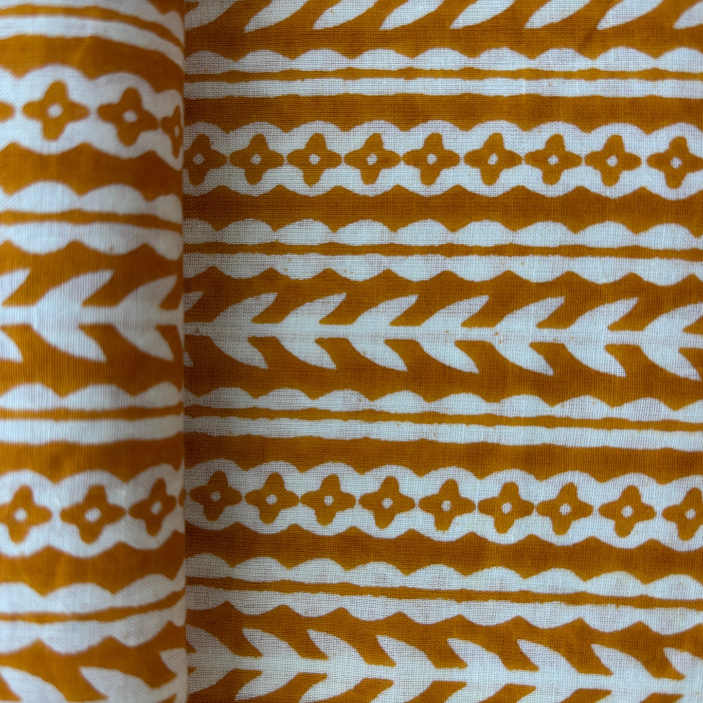 White & Orange Handblock Print Cotton Fabric 11775