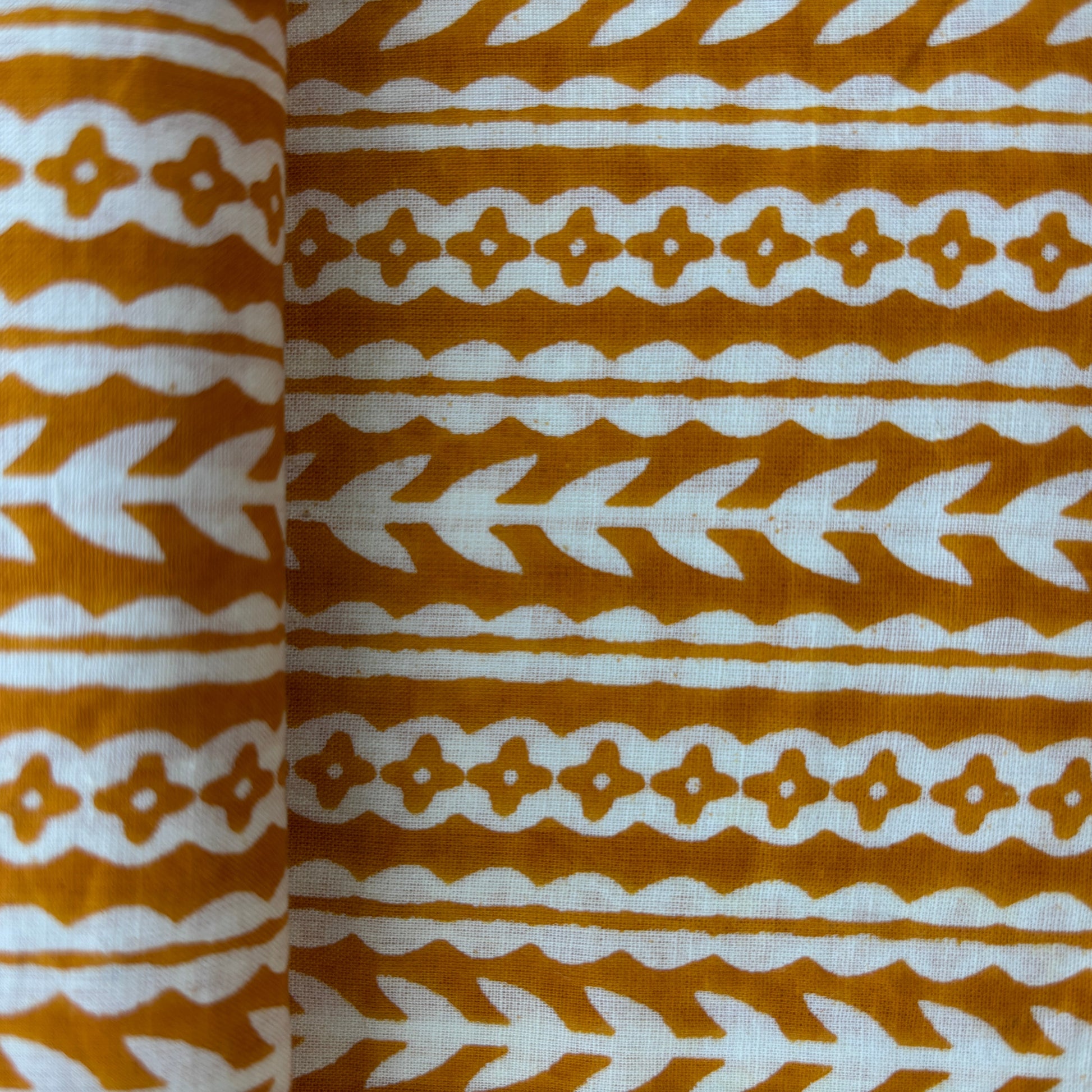 White & Orange Handblock Print Cotton Fabric 11775