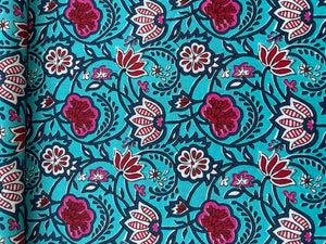 Sky Blue with Pink Floral Print Cotton Fabric 7030 - TradeUNO