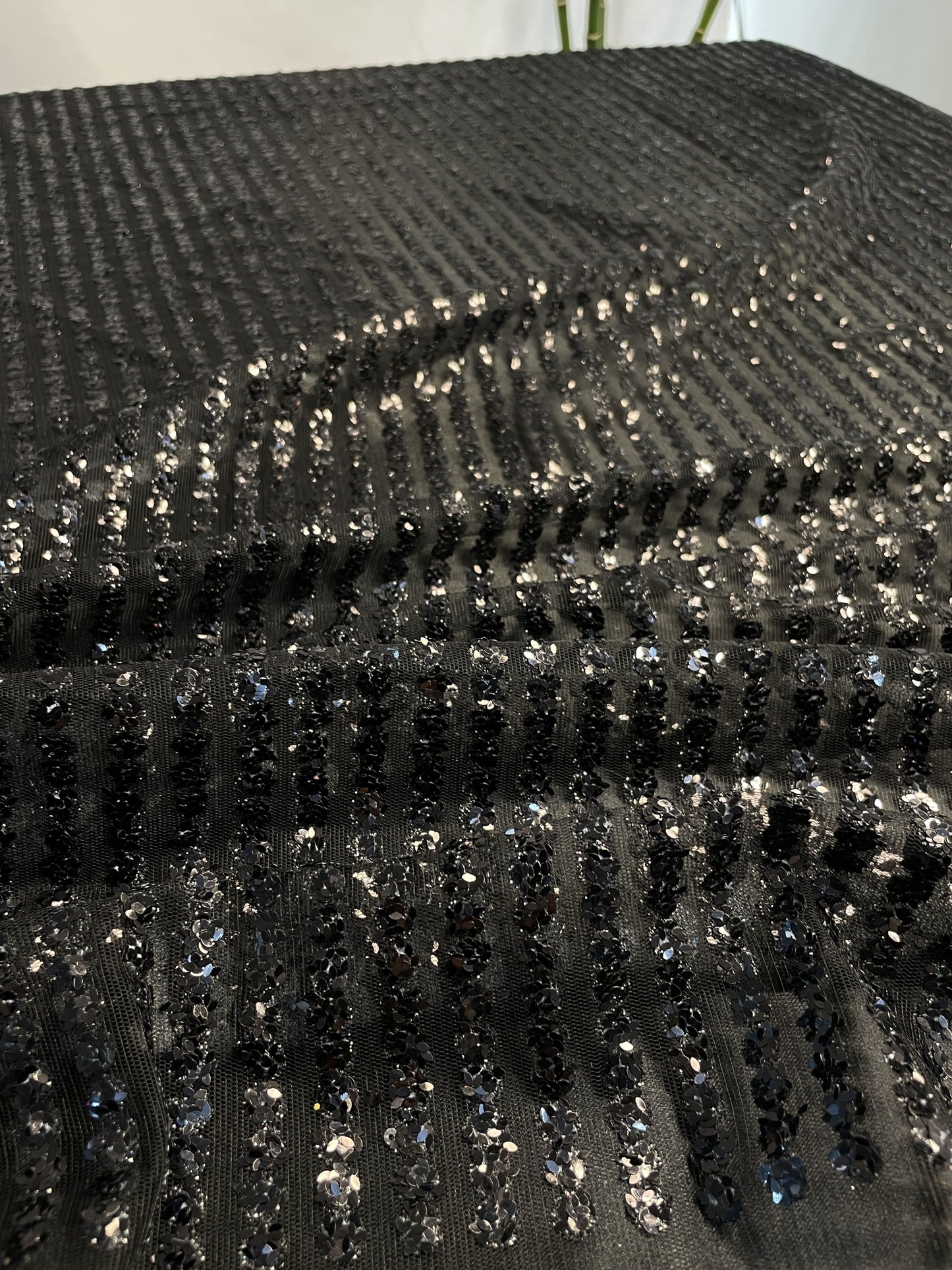 Premium Black Bonded Glitter Net Fabric