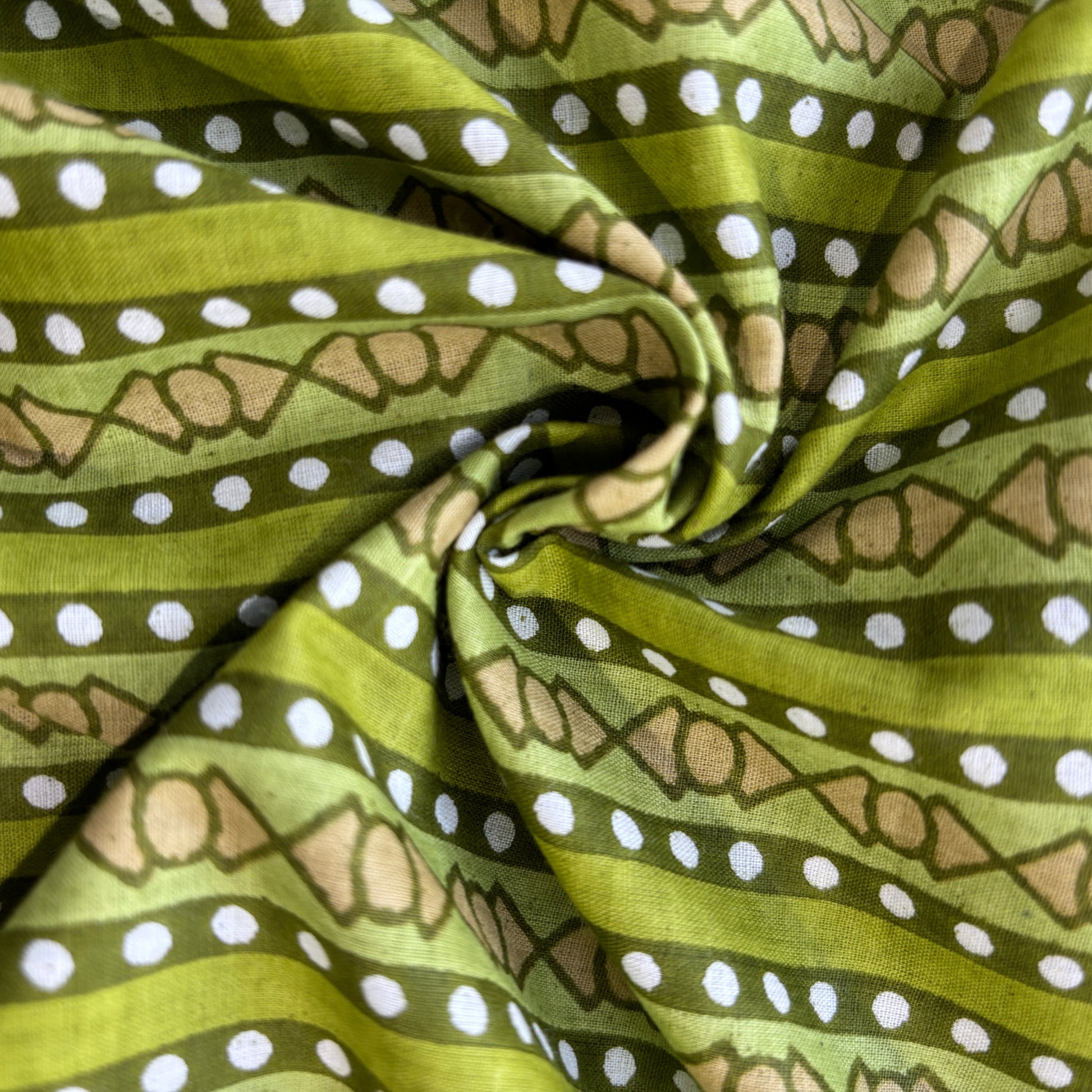 Green Floral Stripes Print Cotton Fabric 16116