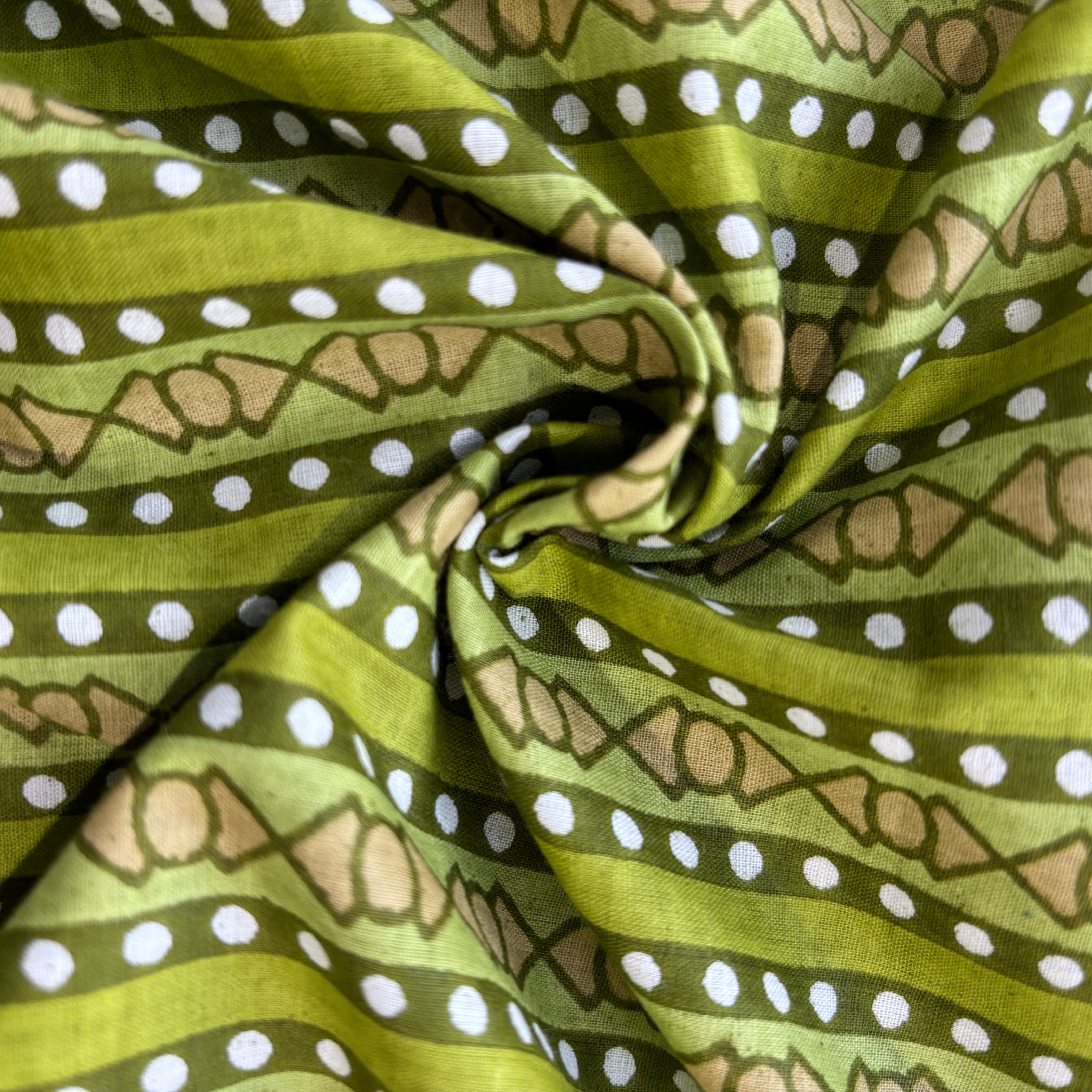 Green Floral Stripes Print Cotton Fabric 16116