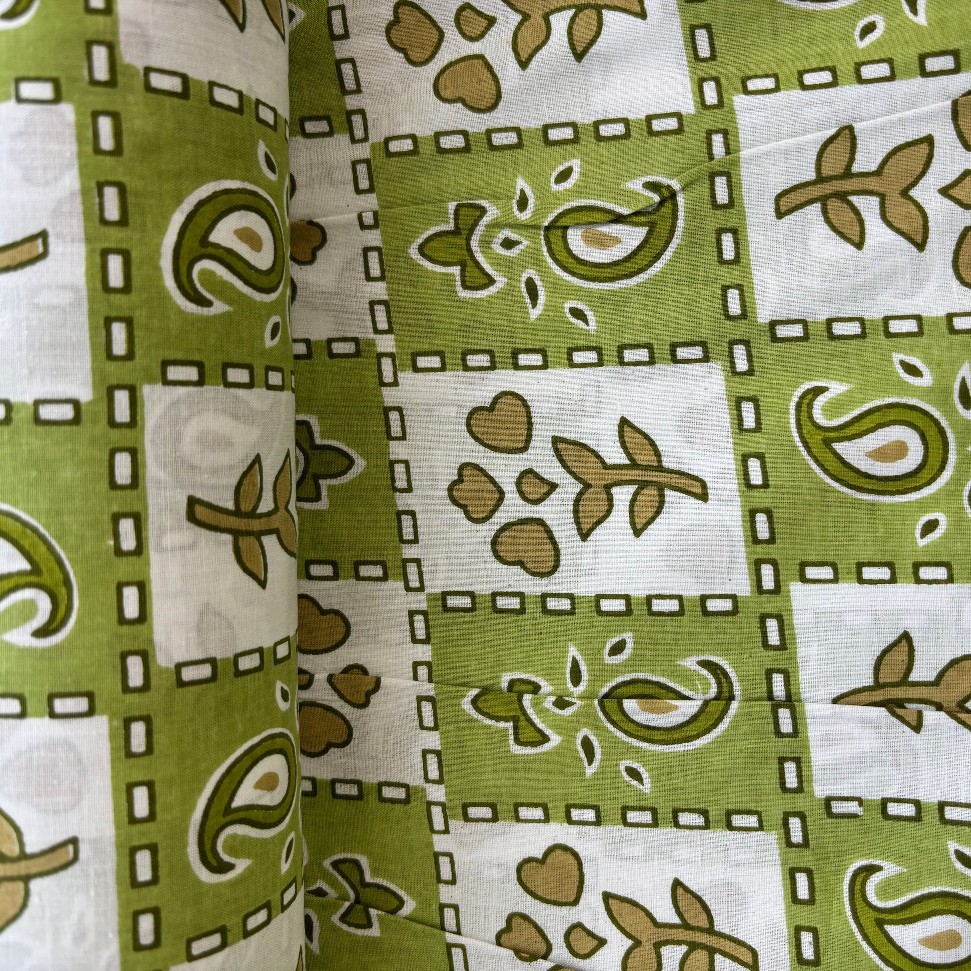 White Green Floral Stripes Print Cotton Fabric 16117