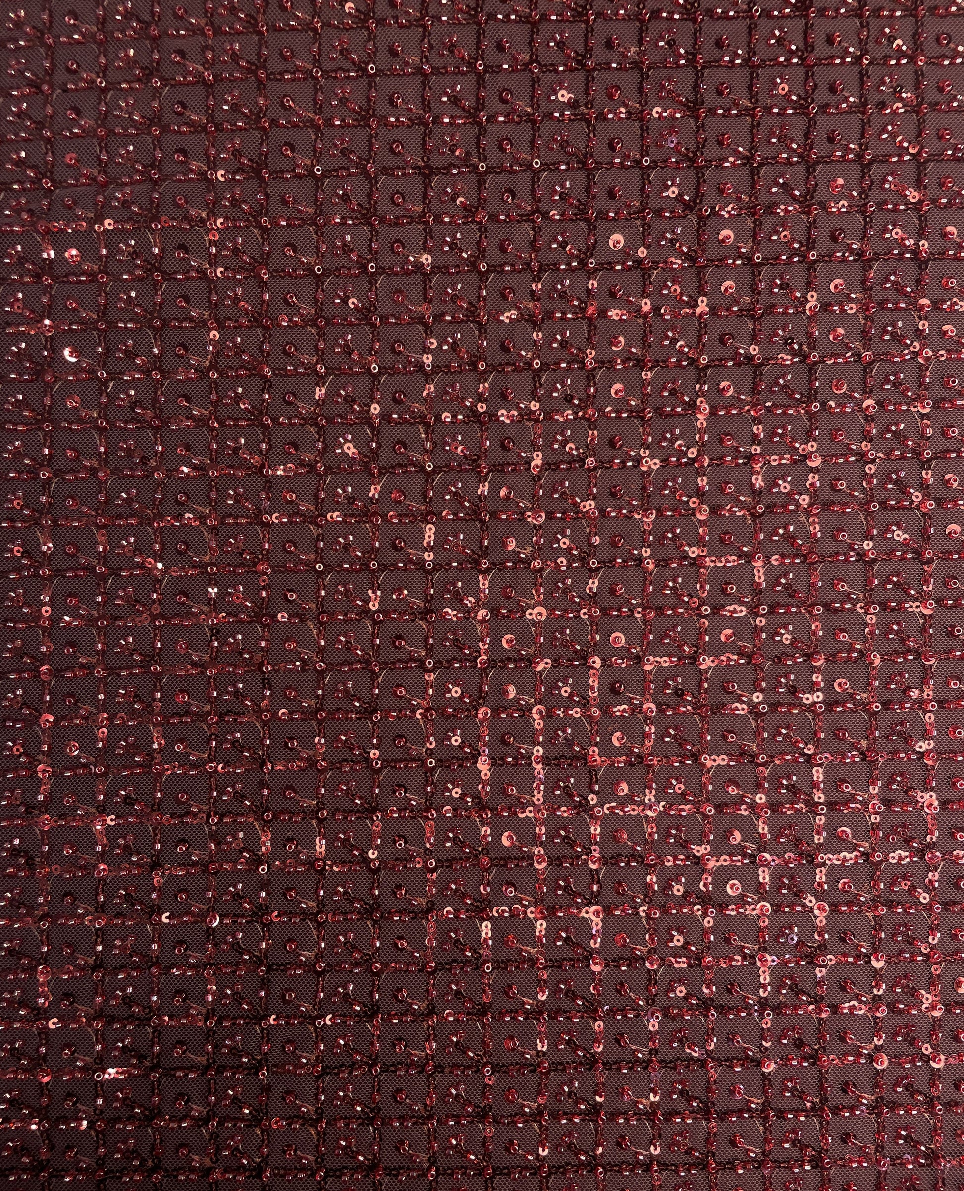 Premium Pomegranate Red Heavy Pearl Sequins CutDana Embroidery Net Fabric